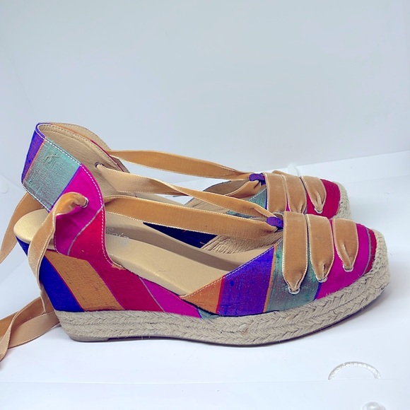 Carmen Saiz 9 made in Spain Euro 40 wedge Silk shoe leather Velvet ankle ribbon - Picture 6 of 16